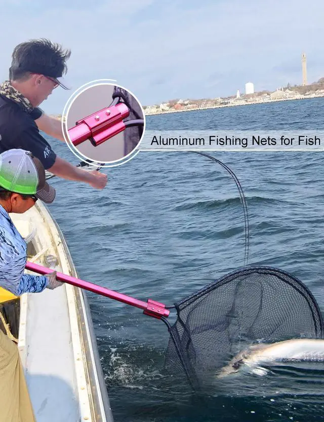 Alt view image 6 of 6 - Extra Large Fishing Landing Net - 72"-94" Heavy Duty Telescopic Aluminum Handle, Snag-Free Rubber Mesh for Saltwater Boat, Net Hoop 28x24in, 30in Deep