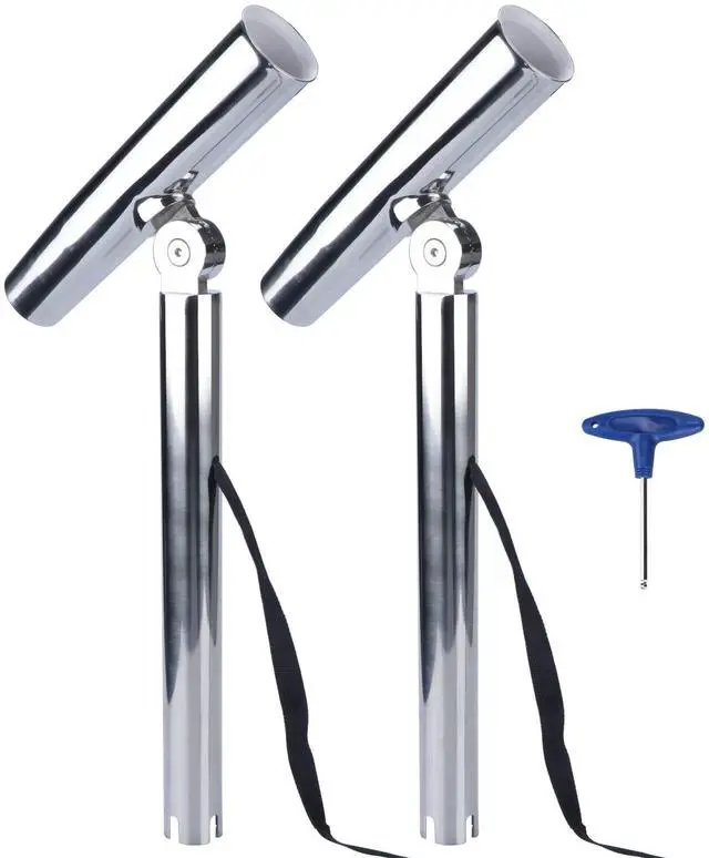 Main image of Outrigger Fishing Rod Holders, 2Pcs Stainless Steel Outrigger Rod Holders Adjustable Pole Holder with Safety Strap & Quick-Release Clip for Pontoon Boats, Yachts, Fishing