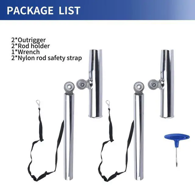 Alt view image 4 of 7 - Outrigger Fishing Rod Holders, 2Pcs Stainless Steel Outrigger Rod Holders Adjustable Pole Holder with Safety Strap & Quick-Release Clip for Pontoon Boats, Yachts, Fishing