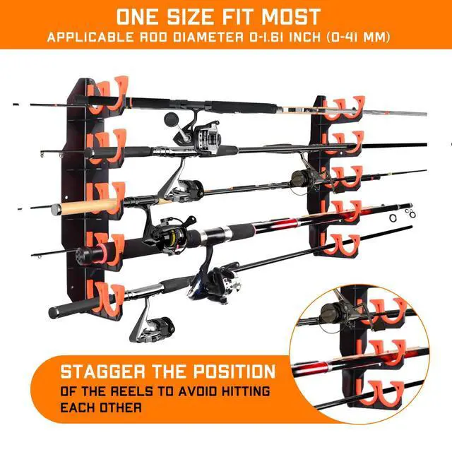 Alt view image 4 of 6 - Fishing Rod Holders, Fishing Pole Holders for Garage, Wall or Ceiling Mounted Fishing Rod Rack Holds Up to 10 Rods(2 Pack)