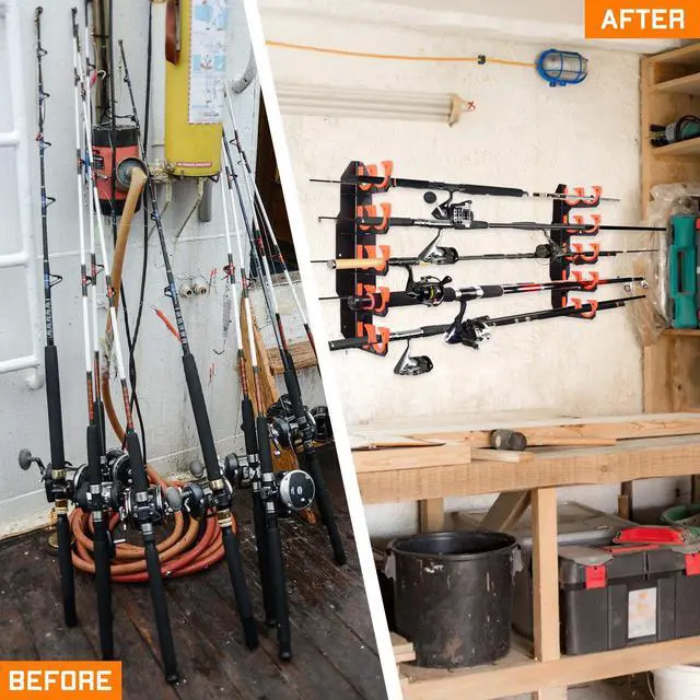 Alt view image 5 of 6 - Fishing Rod Holders, Fishing Pole Holders for Garage, Wall or Ceiling Mounted Fishing Rod Rack Holds Up to 10 Rods(2 Pack)