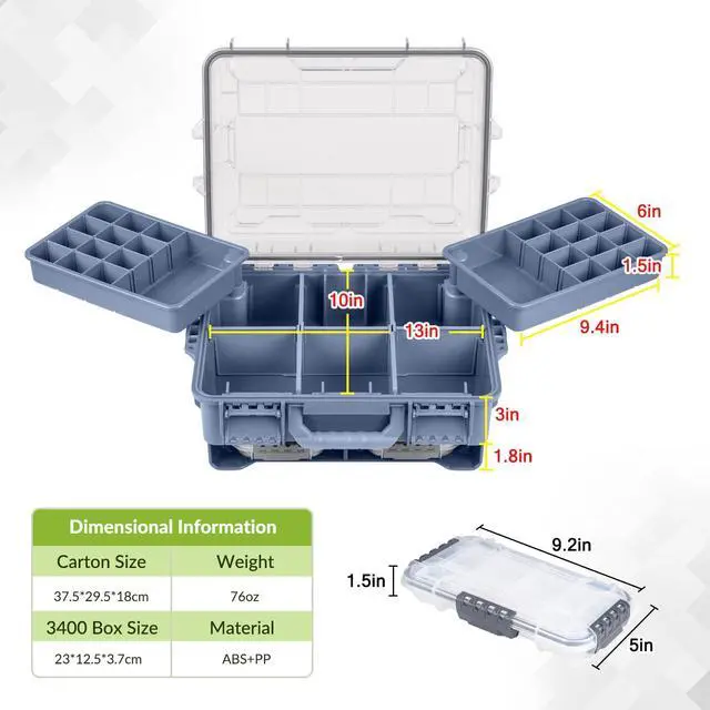 Alt view image 5 of 7 - Waterproof Tackle Box, Portable Fishing & Tackle Storage Box with Two 3500 Stowaway Boxes and Removable Dividers, Tackle Box, Thicker Floating Airtight Stowaway,Pink/Green/Blue/Grey