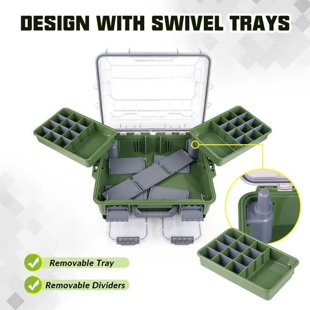 Alt view image 2 of 7 - Waterproof Tackle Box, Portable Fishing & Tackle Storage Box with Two 3500 Stowaway Boxes and Removable Dividers, Tackle Box, Thicker Floating Airtight Stowaway,Pink/Green/Blue/Grey