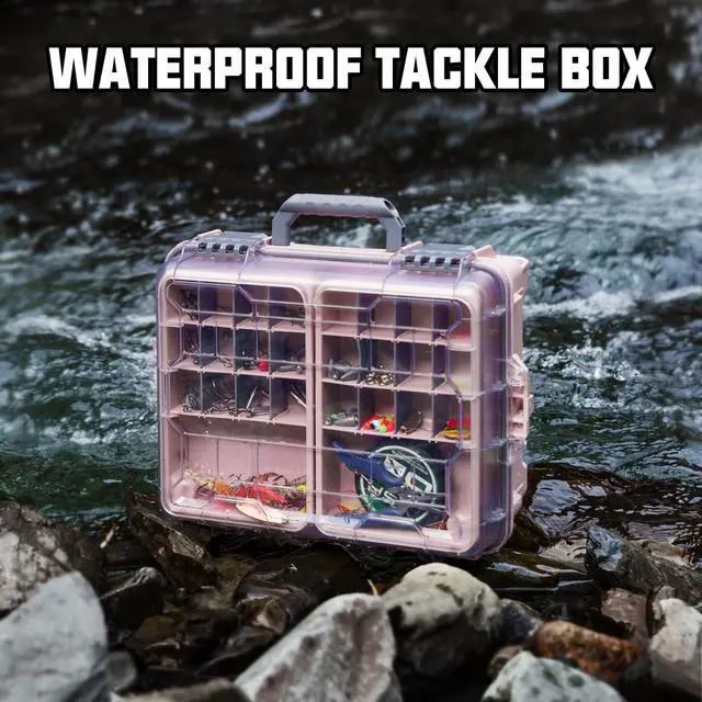Alt view image 3 of 7 - Waterproof Tackle Box, Portable Fishing & Tackle Storage Box with Two 3500 Stowaway Boxes and Removable Dividers, Tackle Box, Thicker Floating Airtight Stowaway,Pink/Green/Blue/Grey