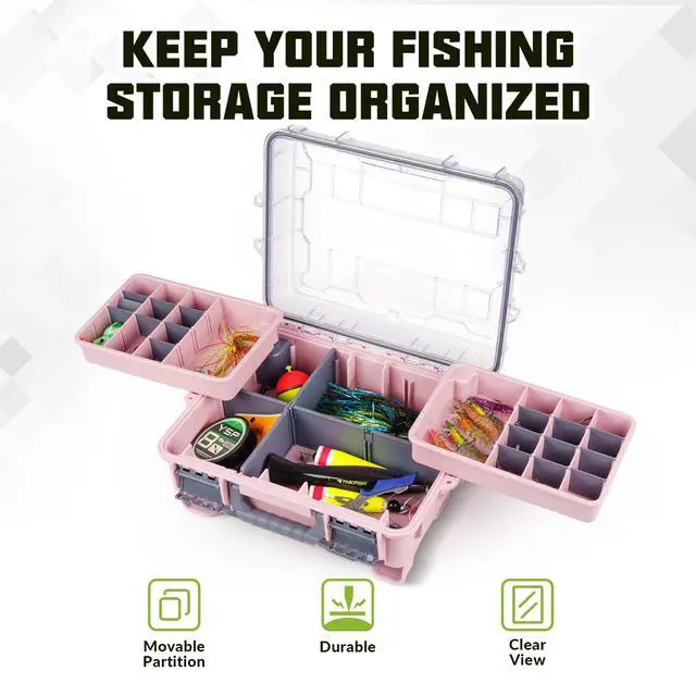 Alt view image 4 of 7 - Waterproof Tackle Box, Portable Fishing & Tackle Storage Box with Two 3500 Stowaway Boxes and Removable Dividers, Tackle Box, Thicker Floating Airtight Stowaway,Pink/Green/Blue/Grey