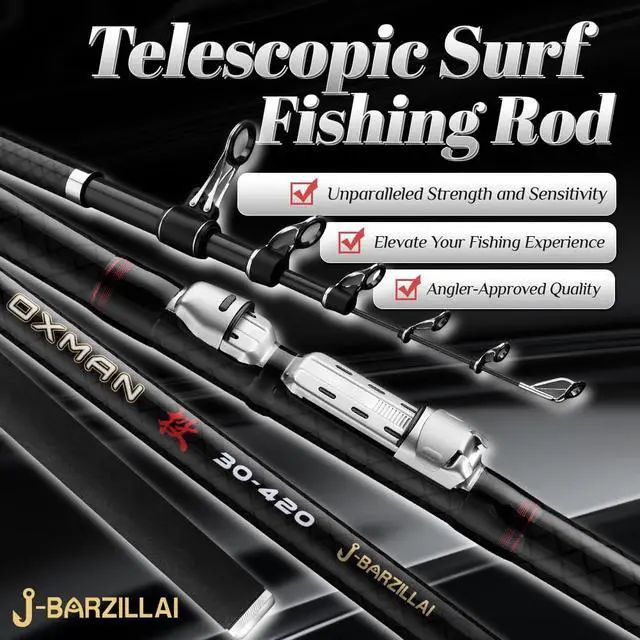 Alt view image 2 of 7 - OXMAN Telescopic Surf Fishing Rod 11'8''/ 12'8''/13'8''/15'/16'4''Long Shot Portable Travel Inshore Pole 27T High Carbon Fiber Lightweight Stainless Steel Guides Bass Salmon Trout Rod