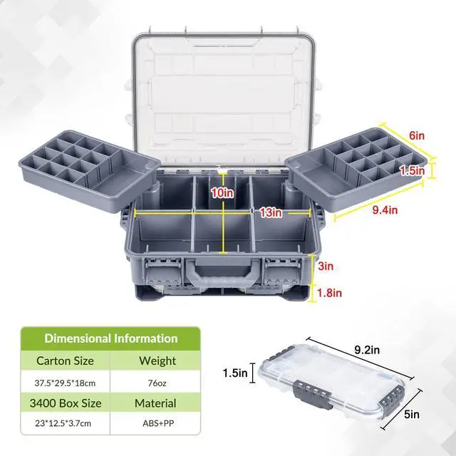 Alt view image 5 of 7 - Waterproof Tackle Box, Portable Fishing & Tackle Storage Box with Two 3500 Stowaway Boxes and Removable Dividers, Tackle Box, Thicker Floating Airtight Stowaway,Pink/Green/Blue/Grey