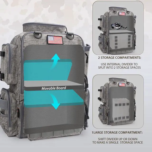 Alt view image 4 of 7 - Fishing Backpack, Fishing Tackle Backpack with Rod Holders for 4 Boxes (Box Not Included) 45L Waterproof Fishing Gear, Ideal for Men and Women Tackle Box Bag (Storm Gray)