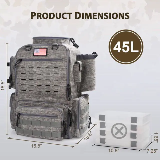 Alt view image 6 of 7 - Fishing Backpack, Fishing Tackle Backpack with Rod Holders for 4 Boxes (Box Not Included) 45L Waterproof Fishing Gear, Ideal for Men and Women Tackle Box Bag (Storm Gray)