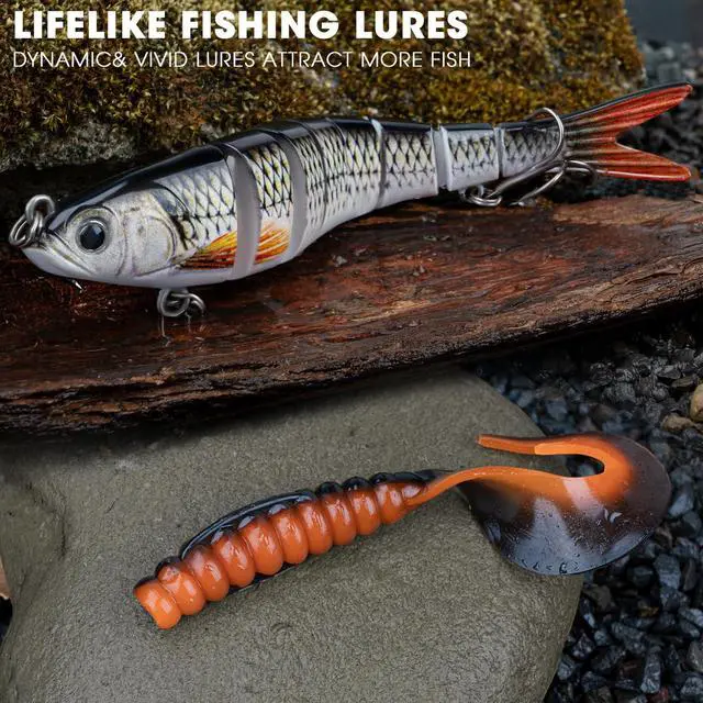 Alt view image 2 of 7 - Fishing Lures Kit, Bass Fishing Gear Kit for Freshwater Tackle Box with Tackle Included Topwater Baits, Swimbaits, Frog, Fsihing Bait Accessories Gift for Men