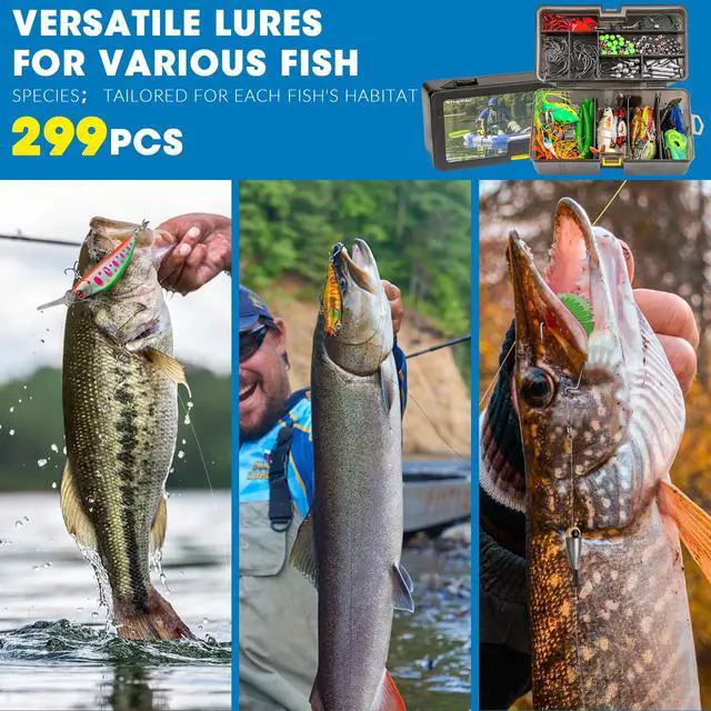 Alt view image 6 of 7 - Fishing Lures Kit, Bass Fishing Gear Kit for Freshwater Tackle Box with Tackle Included Topwater Baits, Swimbaits, Frog, Fsihing Bait Accessories Gift for Men