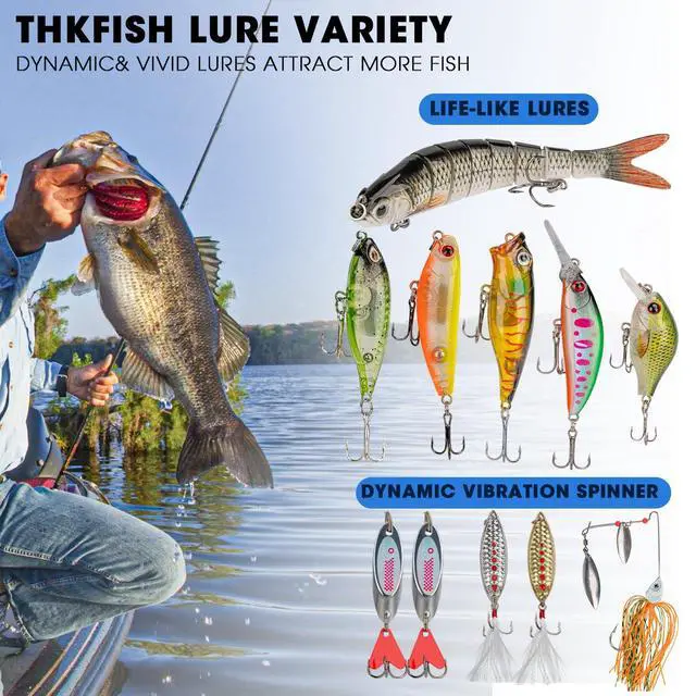 Alt view image 7 of 7 - Fishing Lures Kit, Bass Fishing Gear Kit for Freshwater Tackle Box with Tackle Included Topwater Baits, Swimbaits, Frog, Fsihing Bait Accessories Gift for Men