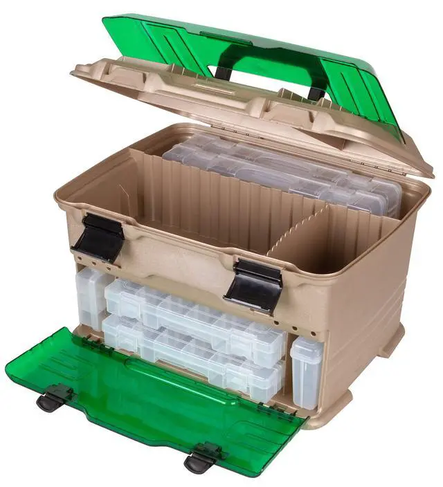 Alt view image 3 of 6 - Outdoors T5 Multiloader Tackle Box, Fishing Organizer with Tuff Tainer Boxes Included, Green/Gold