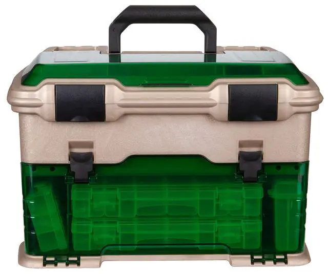 Alt view image 2 of 6 - Outdoors T5 Multiloader Tackle Box, Fishing Organizer with Tuff Tainer Boxes Included, Green/Gold