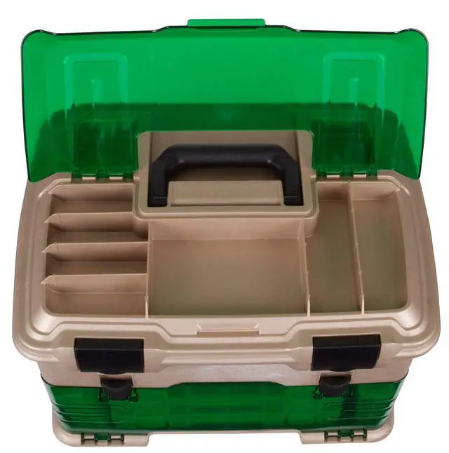 Alt view image 4 of 6 - Outdoors T5 Multiloader Tackle Box, Fishing Organizer with Tuff Tainer Boxes Included, Green/Gold