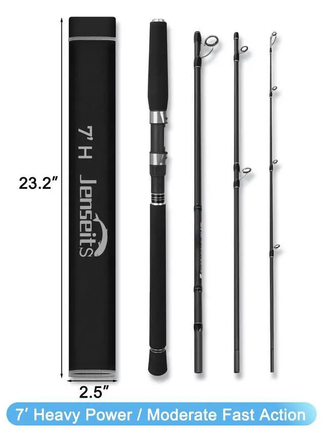 Alt view image 2 of 7 - 7FT Fishing Rod, 24T Carbon Fiber Telescopic & 4-Piece Travel Rod, Spin and Cast Options, Stainless Steel Guides with Ceramic Inserts, for Bass, Trout, Catfish, Freshwater & Inshore Fishing