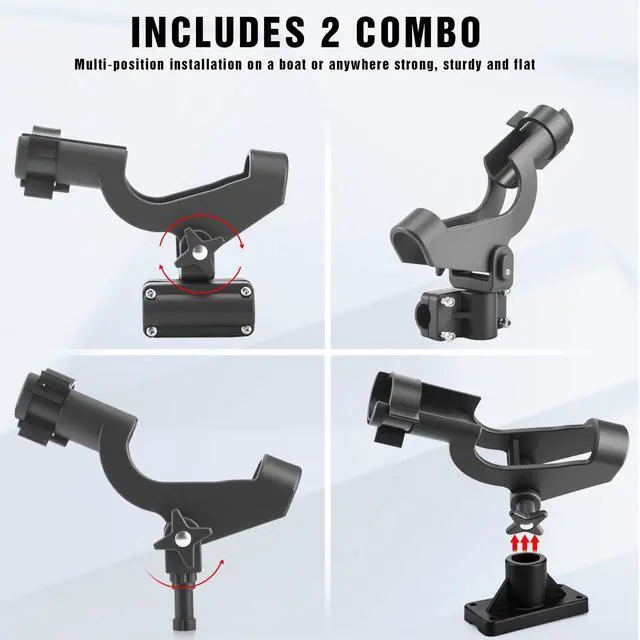Alt view image 7 of 7 - 4 Pcs Fishing Rod Holder for Boat Adjustable Kayak Swivel Fishing Pole Holders Accessories, Black