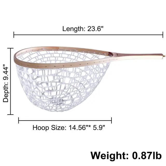 Alt view image 6 of 7 - Fly Fishing Net, Wooden Frame Fishing Landing Net with Magnetic Release, Soft Rubber Mesh Net for Trout Bass Catch and Release, Magnetic Fly Fishing Gear