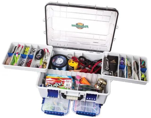 Alt view image 3 of 6 - Outdoors 4000WPBC Tackle Box - HD Waterproof Tackle Satchel System, 2 Removable Waterproof Tuff Tainers, Floating Satchel, Fishing Tackle & Gear Storage, Zerust Anti-Rust Dividers, Gray/Clear