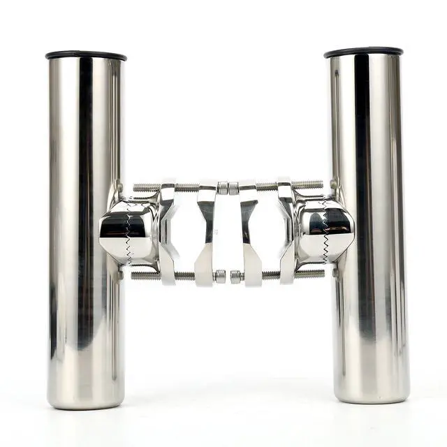 Alt view image 2 of 7 - (2x) Stainless Rail Mount Clamp on Fishing Rod Holder for Rails 1-1/4" to 2"