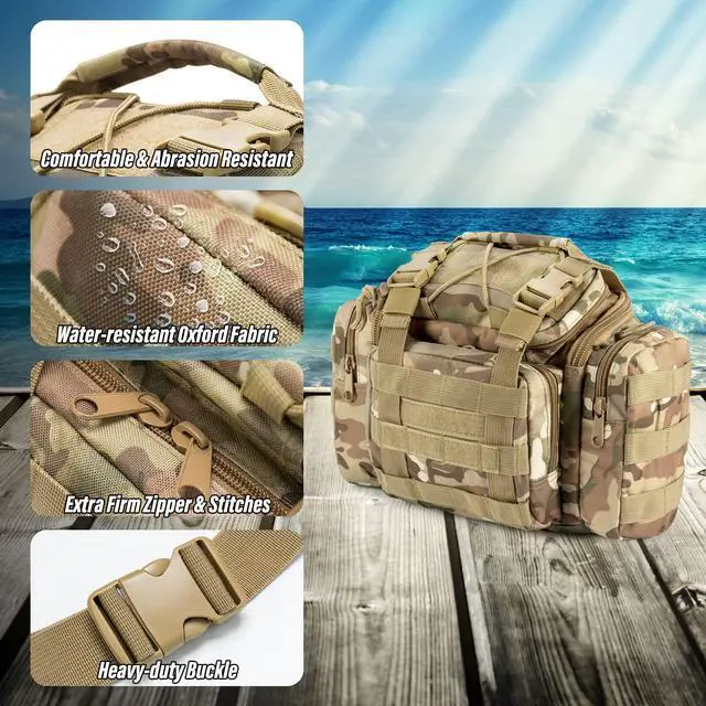 Alt view image 7 of 7 - Fishing Tackle Bag 5 Boxes with 60 Lures Included Loaded Stocked Tackle Box Set Spinner Lures Kit Freshwater Gear Equipment