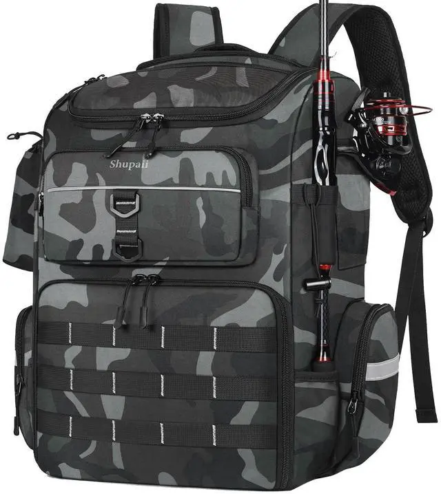 Main image of Fishing Backpack with 2 Rod Holders, Large Water Resistant Tackle Storage Bag for Fishing Gear, Fishing Bag Gifts for Men