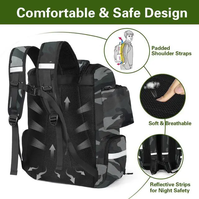 Alt view image 5 of 7 - Fishing Backpack with 2 Rod Holders, Large Water Resistant Tackle Storage Bag for Fishing Gear, Fishing Bag Gifts for Men