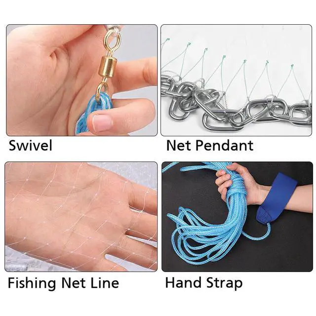 Alt view image 2 of 7 - 10/12/13.3/15ft Radius Large American Saltwater Fishing Cast Net for Bait Trap Fish, Easy Throw Thicken Nylon Line w/Upgraded Steel Chain Sinker, 5/8 Inches Mesh Size