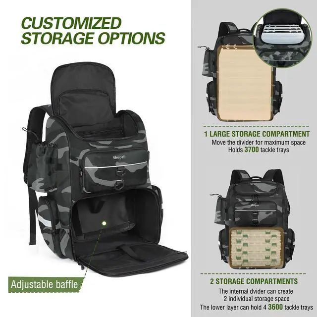 Alt view image 6 of 7 - Fishing Backpack with 2 Rod Holders, Large Water Resistant Tackle Storage Bag for Fishing Gear, Fishing Bag Gifts for Men