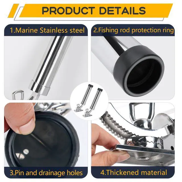 Alt view image 6 of 7 - 2Pcs Fishing Rod Holder, 360 Adjustable Rod Outrigger, 316 Stainless Steel Fishing Pole Support for Marine Boat Yacht