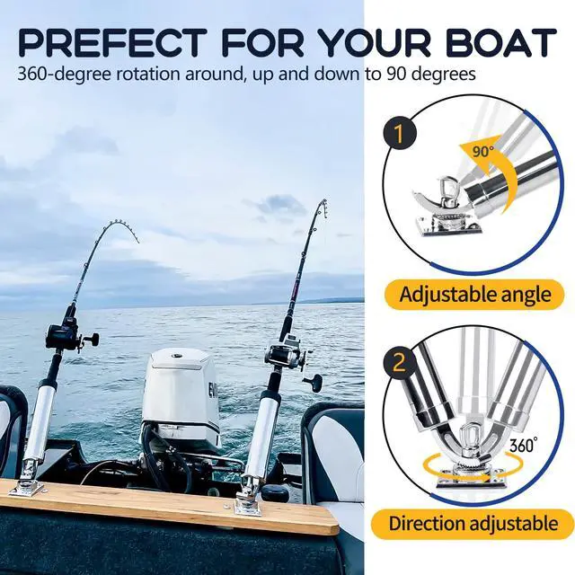 Alt view image 5 of 7 - 2Pcs Fishing Rod Holder, 360 Adjustable Rod Outrigger, 316 Stainless Steel Fishing Pole Support for Marine Boat Yacht