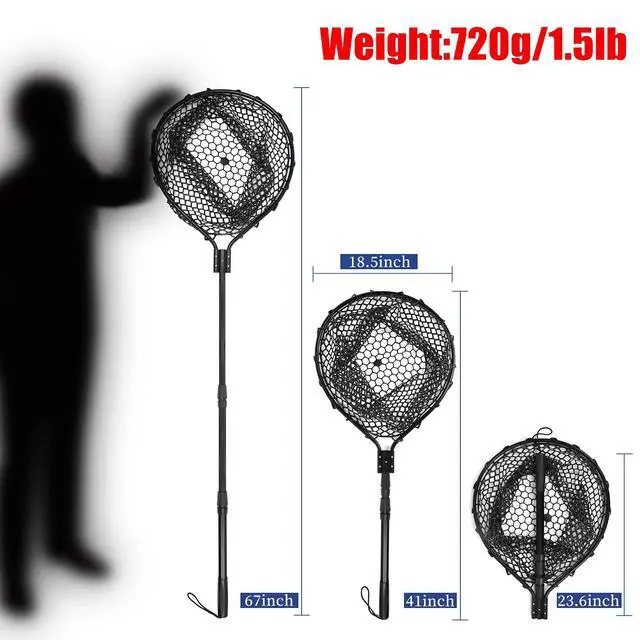Alt view image 2 of 6 - Rubber Fishing Net Large Folding Landing Collapsible Aluminum Pole Handle with Deep Net for Fishing,Big Fishing Net for Freshwater and Saltwater,Fly Fsihing Net Extend to 67 inches