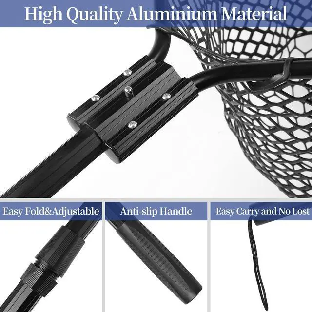 Alt view image 3 of 6 - Rubber Fishing Net Large Folding Landing Collapsible Aluminum Pole Handle with Deep Net for Fishing,Big Fishing Net for Freshwater and Saltwater,Fly Fsihing Net Extend to 67 inches