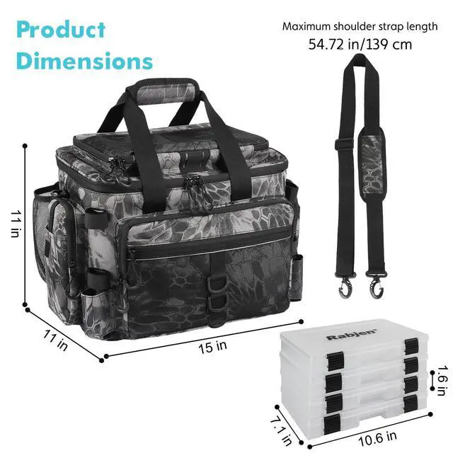 Alt view image 6 of 6 - Fishing Tackle Bag with Rod Holders & Cooler Main Compartment Large Capacity Fishing Bag for Organized Gear Storage