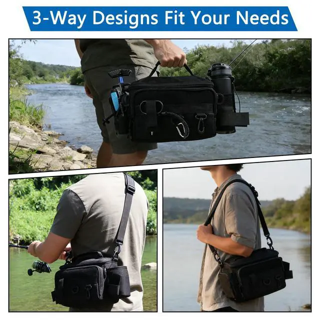 Alt view image 6 of 7 - Fishing Tackle Bags with Tackle Box,Waterproof,Padded Shoulder Strap,Gear Storage,Fish Bag with 136 Pcs Fishing Lures Kit,Fish Hook Remover Tool,Fish Lip Gripper,Fishing Plier,Gifts for Men (Black)