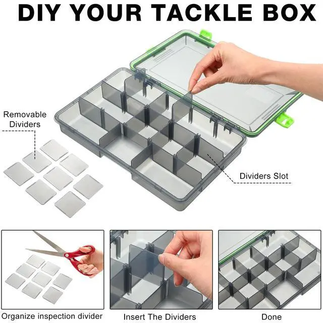 Alt view image 5 of 7 - 6 Pcs Fishing Tackle Boxes Waterproof Airtight Plastic Tackle Box Organizer Transparent Fishing Tackle Storage with Adjustable Dividers for Terminal Tackle Lure Bait Hook(Large)