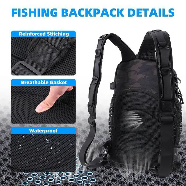 Alt view image 6 of 7 - 103PCS Fishing Tackle Bag, Fishing Gear for Men Adults, Camouflage Backpack with Rod Holder Tackle Box, Waterproof Sling Fishing Tackle Storage Bags & Wraps, for Fishing, Camping, Hiking