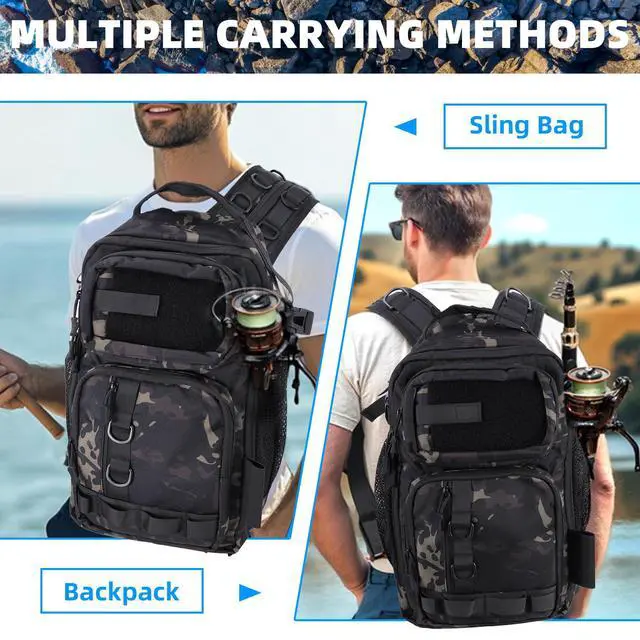 Alt view image 2 of 7 - 103PCS Fishing Tackle Bag, Fishing Gear for Men Adults, Camouflage Backpack with Rod Holder Tackle Box, Waterproof Sling Fishing Tackle Storage Bags & Wraps, for Fishing, Camping, Hiking