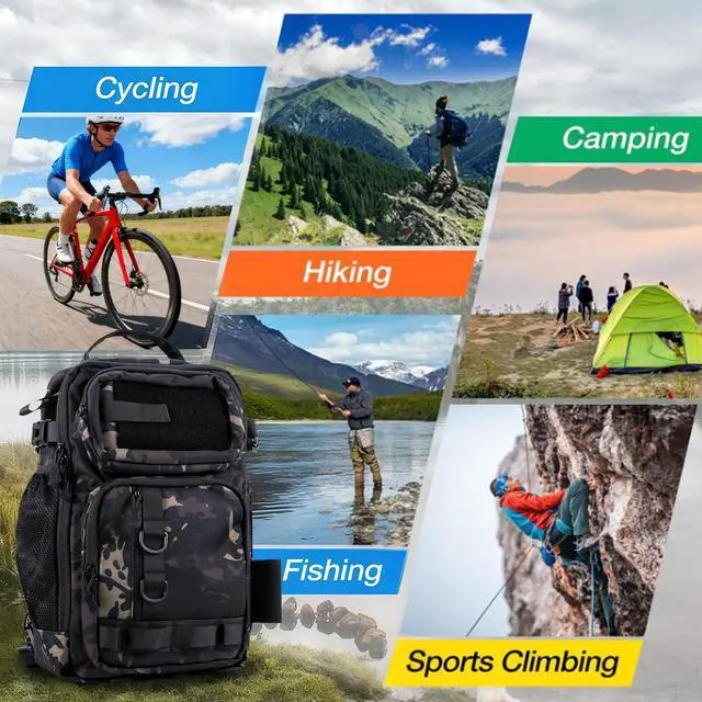 Alt view image 5 of 7 - 103PCS Fishing Tackle Bag, Fishing Gear for Men Adults, Camouflage Backpack with Rod Holder Tackle Box, Waterproof Sling Fishing Tackle Storage Bags & Wraps, for Fishing, Camping, Hiking