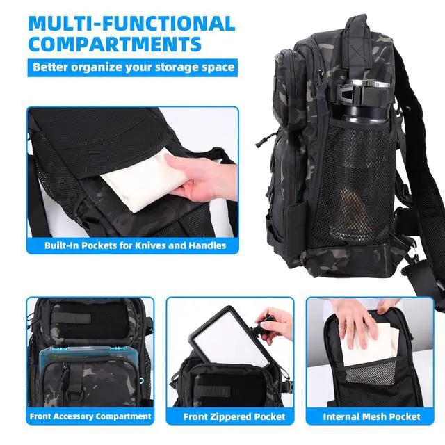 Alt view image 7 of 7 - 103PCS Fishing Tackle Bag, Fishing Gear for Men Adults, Camouflage Backpack with Rod Holder Tackle Box, Waterproof Sling Fishing Tackle Storage Bags & Wraps, for Fishing, Camping, Hiking