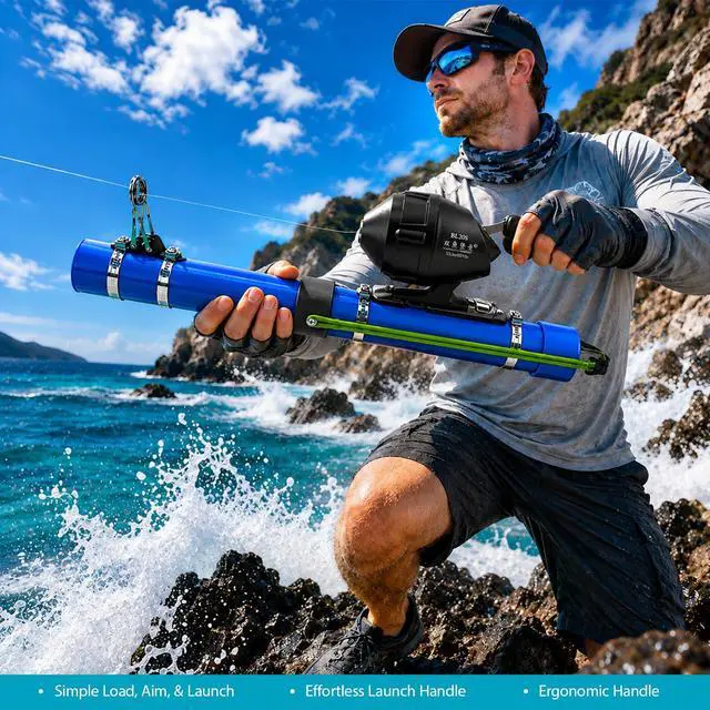 Alt view image 3 of 7 - Fishing Catapult Rod, Portable Catapult Fishing Pole with Reel & Metal Lure, Complete Casting Kit with 2 Latex Tubes & Carry Bag for Saltwater and Freshwater Fishing Gear