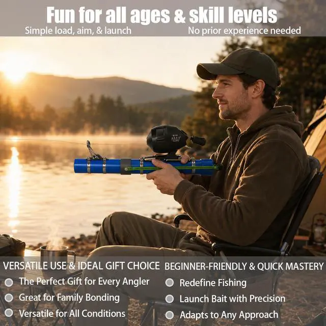 Alt view image 4 of 7 - Fishing Catapult Rod, Portable Catapult Fishing Pole with Reel & Metal Lure, Complete Casting Kit with 2 Latex Tubes & Carry Bag for Saltwater and Freshwater Fishing Gear