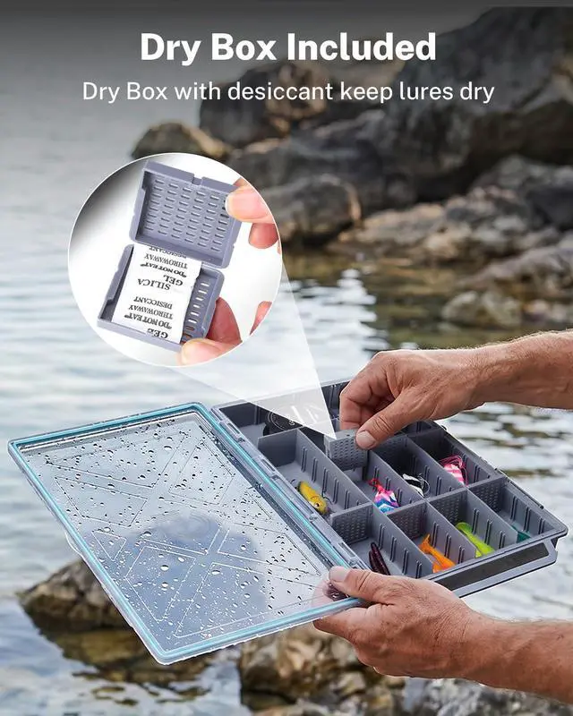 Alt view image 6 of 7 - Fishing Tackle Boxes, 2-Pack Waterproof 3700 Tackle Trays with Adjustable Dividers, Portable Clear Plastic Tackle Organizers with DIY Dividers for Lures, Hooks, Bass Gear, Gray