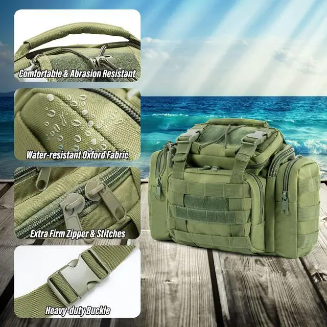 Alt view image 7 of 7 - Fishing Tackle Bag 5 Boxes with 60 Lures Included Loaded Stocked Tackle Box Set Spinner Lures Kit Freshwater Gear Equipment