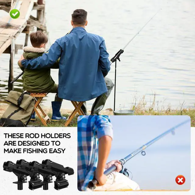 Alt view image 2 of 6 - 4 Pcs Fishing Rod Holder for Boat Adjustable Kayak Swivel Fishing Pole Holders Accessories, Black