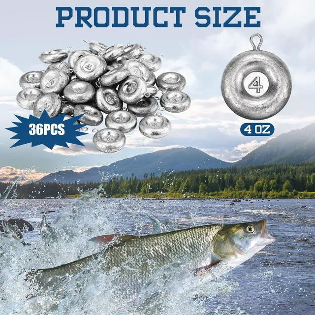 Alt view image 2 of 7 - 36 Pieces Fishing Disc Sinkers Weights Disc Sinker Fishing Sinkers Weights for Saltwater Catfishing Trolling Surf Tackle
