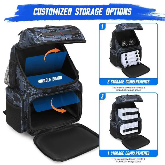 Alt view image 5 of 6 - Fishing Backpack, 45L Large Cooler Fishing Tackle bag with Rod Holders & Rain Cover, Water-resistant Store Gear(With 4 Tackle Boxes)