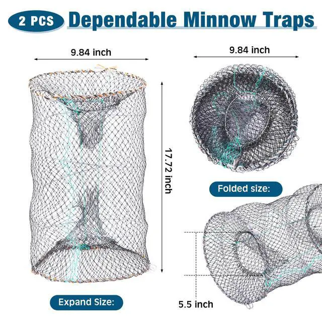 Alt view image 2 of 7 - 6 Pcs Fishing Net Trap Portable Folded, Crab Trap Minnow Trap, Fishing Landing Net with Telescoping Pole Handle, Casting Net Bait Trap with Heavy Duty Sinker and Storage Bucket