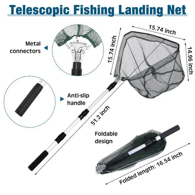 Alt view image 4 of 7 - 6 Pcs Fishing Net Trap Portable Folded, Crab Trap Minnow Trap, Fishing Landing Net with Telescoping Pole Handle, Casting Net Bait Trap with Heavy Duty Sinker and Storage Bucket