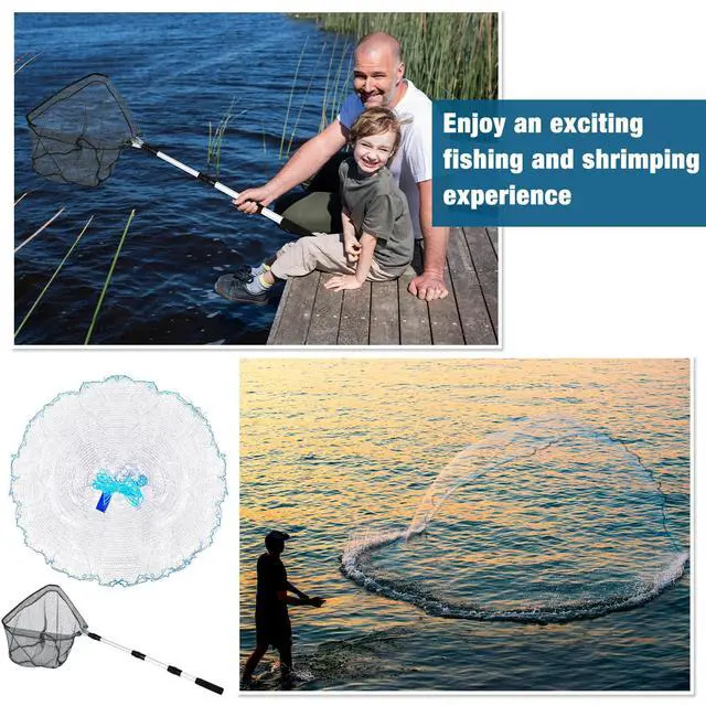 Alt view image 6 of 7 - 6 Pcs Fishing Net Trap Portable Folded, Crab Trap Minnow Trap, Fishing Landing Net with Telescoping Pole Handle, Casting Net Bait Trap with Heavy Duty Sinker and Storage Bucket